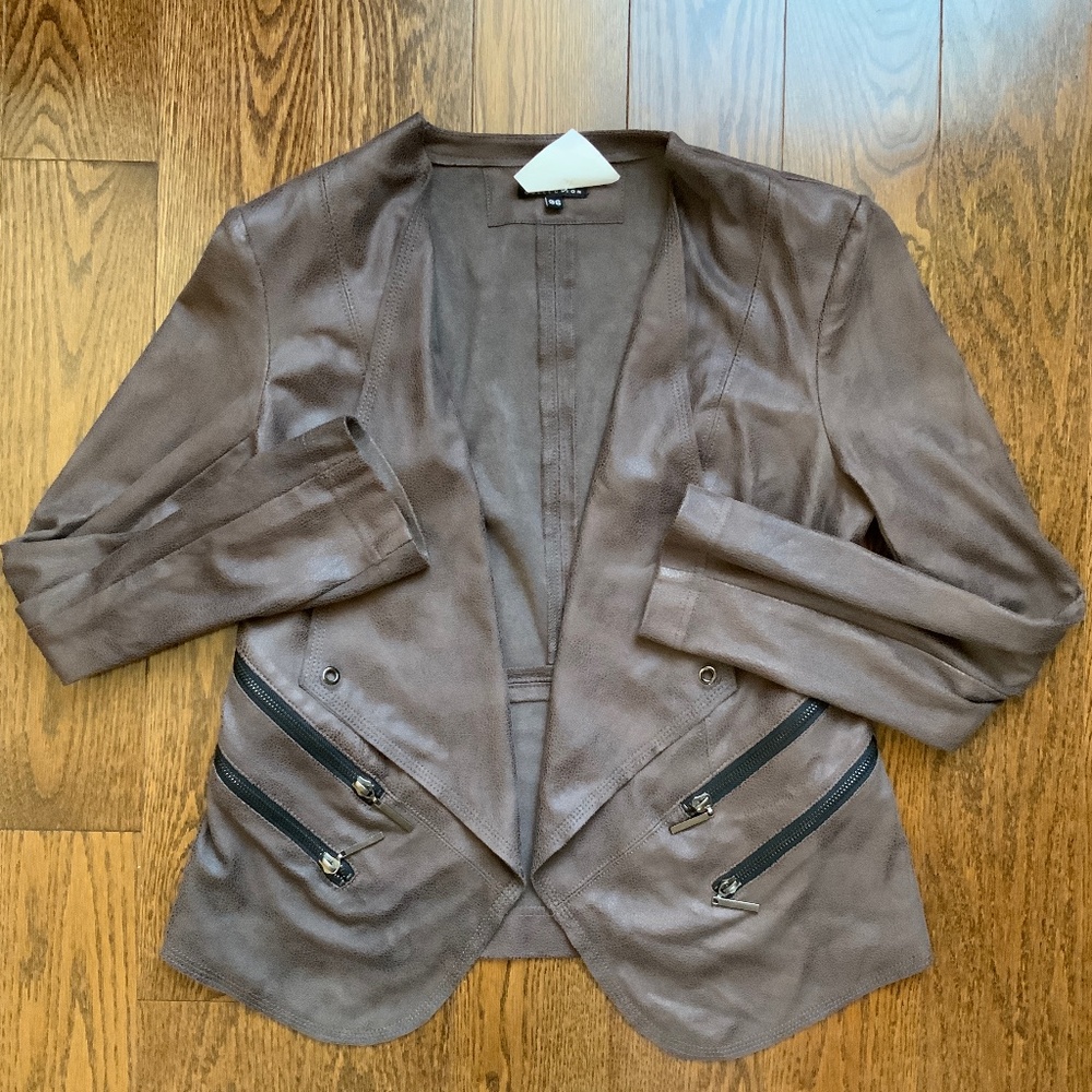 VEX COLLECTION Light Brown Faux Leather Jacket with Silver Hardware. Siz…